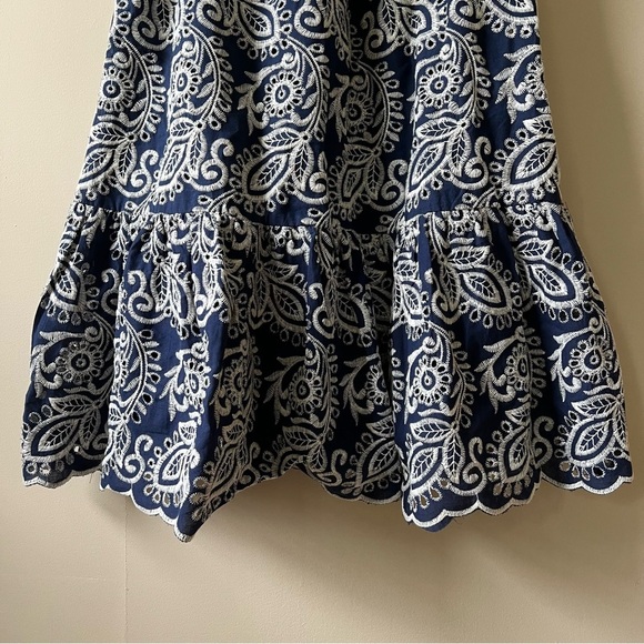 Taylor Navy Eyelet Embroidered A-Line Sleeveless Dress w/ Scalloped Trim Size 14 - Picture 7 of 10